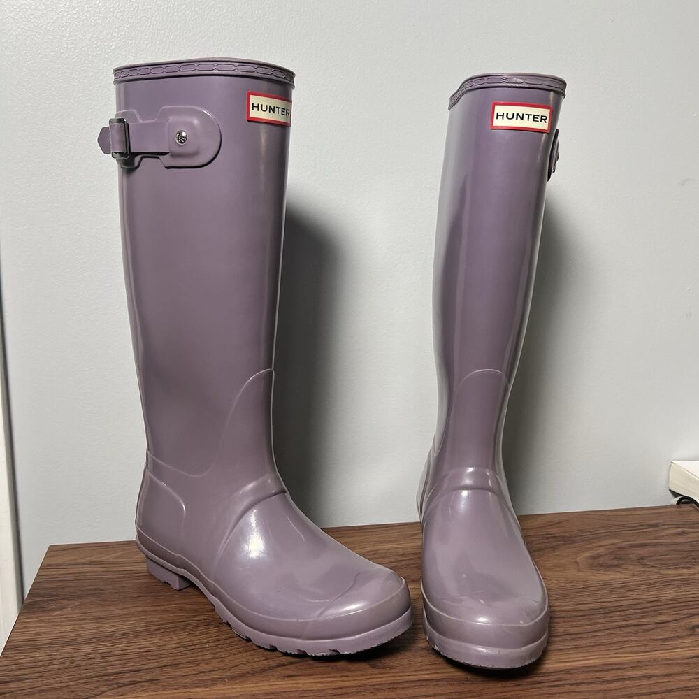 Hunter Original Tall Gloss Rain Boots Womens 7 Purple Violet Lavender Waterproof - Picture 3 of 15